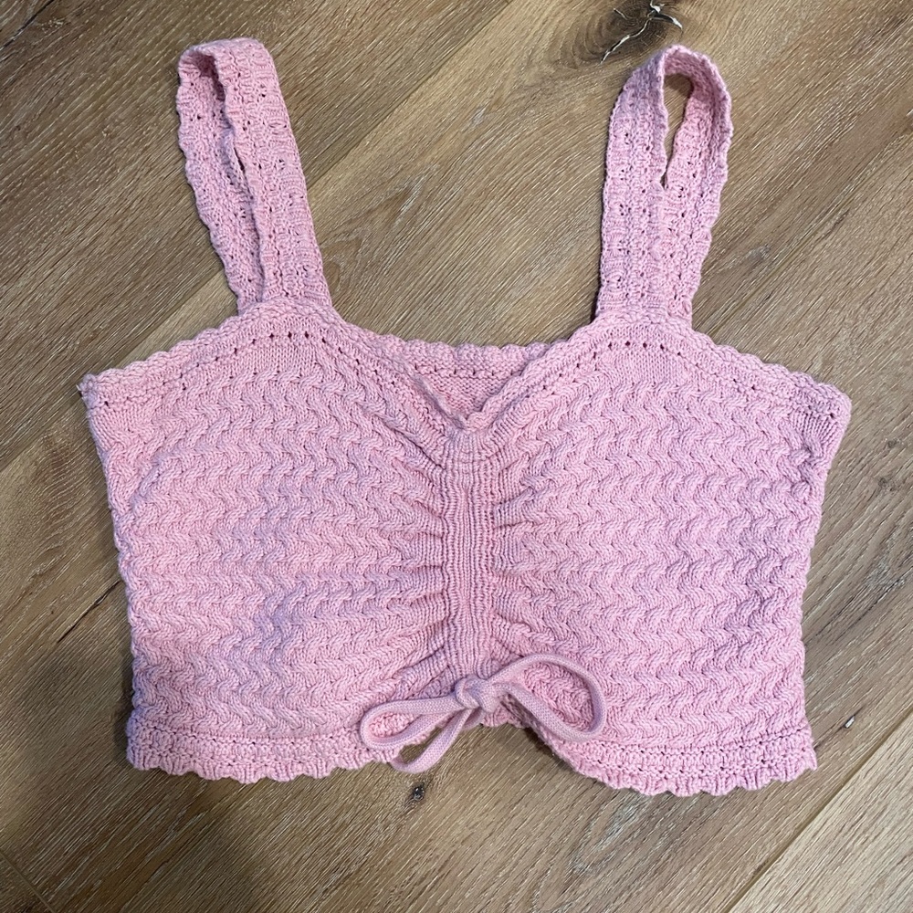 Hollister pink crochet cropped tank top